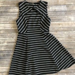 Ivanka Trump Black White Striped Knee Length Dress